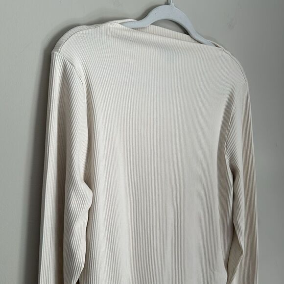 J. Crew Women’s Vintage rib split-neck T-shirt with gold buttons Ivory Size XL - Picture 2 of 9